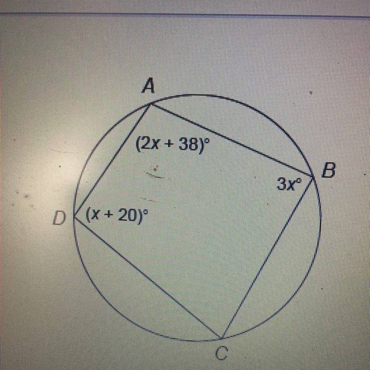 Quadrilateral ABCD is inscribed in this circle. what is the measure of angle C?-example-1