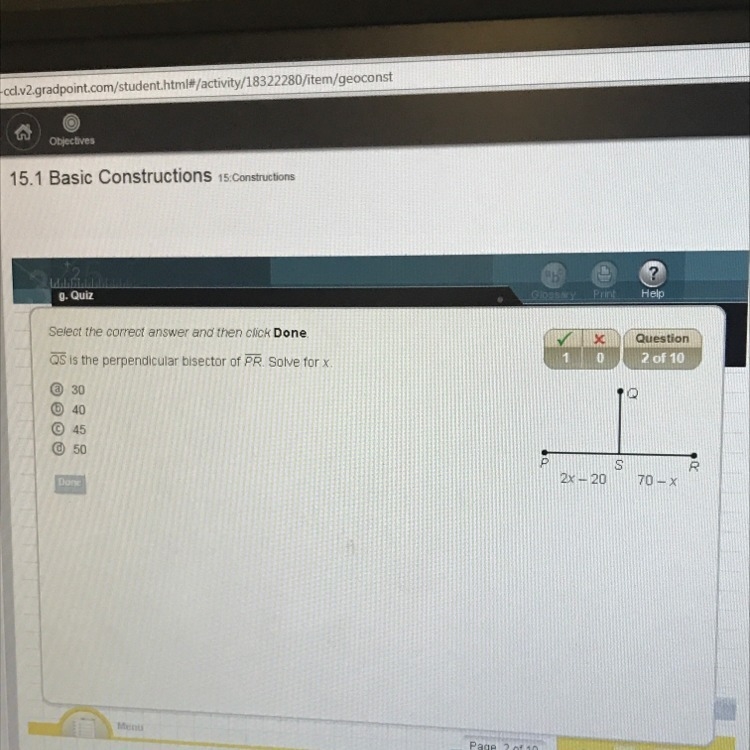 QS is the perpendicular bisector of PR solve for x-example-1