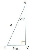 The equation sin(25o) =9/c can be used to find the length of AB . What is the length-example-1