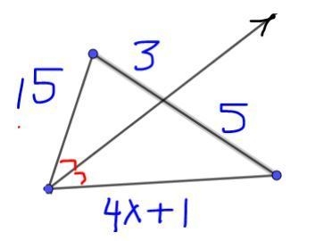 Need quick help please?! Using the Angle Bisector Theorem solve for x. Show all work-example-1