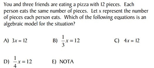 I think the answer is C) 4x=12 but I am not sure. Please help and explain!!-example-1