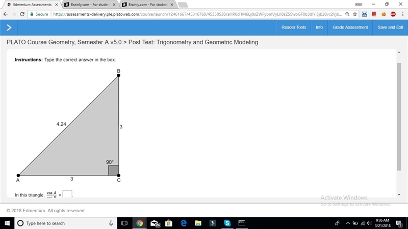 Type the correct answer in the box. In this triangle, =-example-1