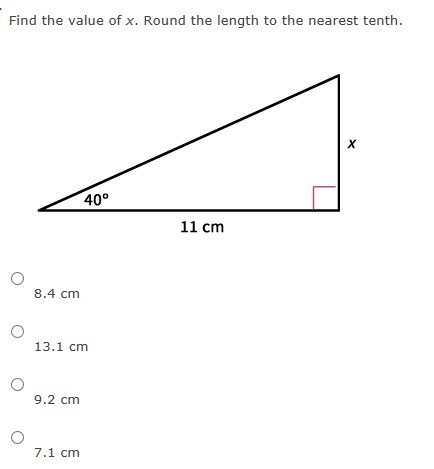 Find the value of x. Round the length to the nearest tenth.-example-1