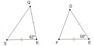 In the triangles, QR = DE and SR = FE. Which statement about the sides is true? A-example-1