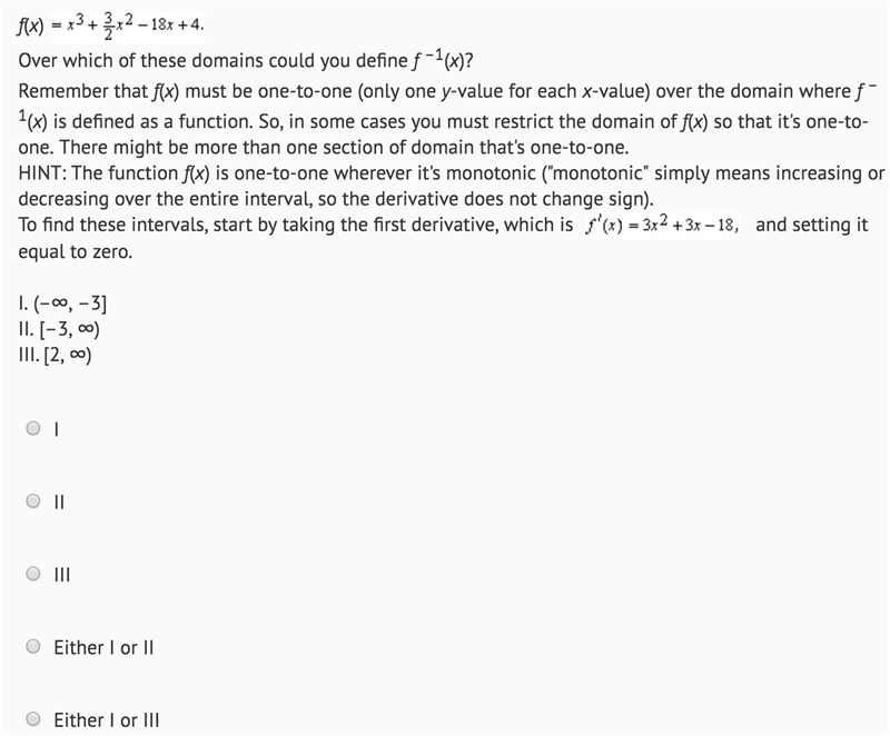 I graphed 3x^2 + 3x - 18 = 0 and am thinking that the answer might be E. "Either-example-1