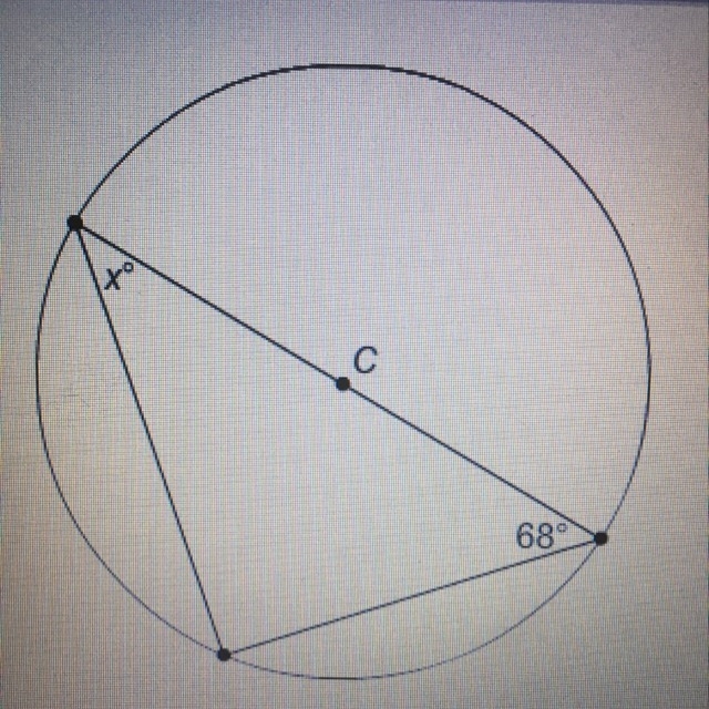 In circle C, what is the value of X? X=112 degrees X=90 degrees X=68 degrees X=22 degrees-example-1