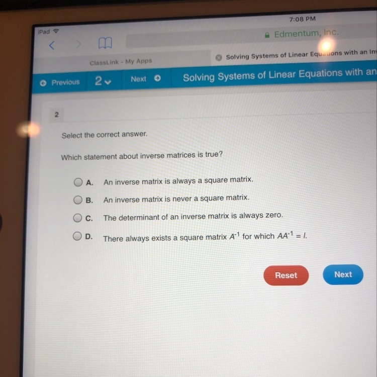 Which statement about inverse matrices is true-example-1