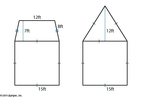 How many square feet bigger is Figure A than Figure B? a. 319.5 b. 315 c. 4.5 d. 5.4-example-1