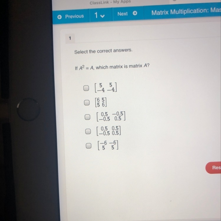 If A^2=A, which matrix is matrix A-example-1