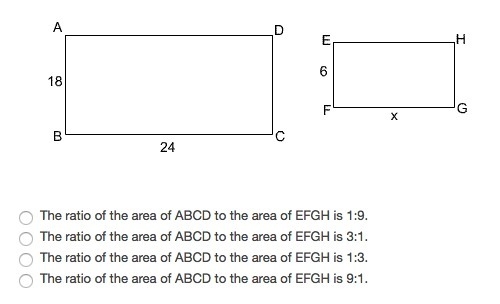 What is the relationship between the area of ABCD and the area of EFGH? Answer choices-example-1