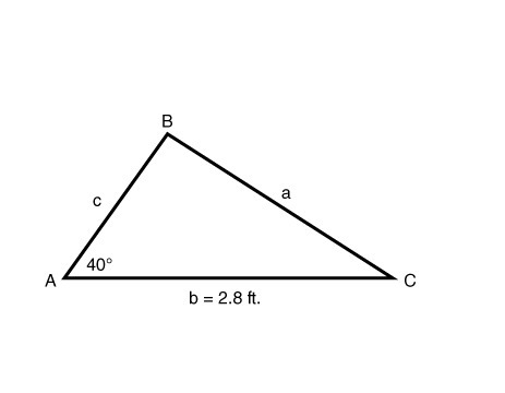 The area of triangle ABC is 1.89 square feet. The measure of side c is ______.-example-1