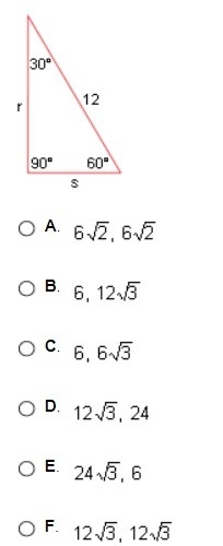 Fill in the blanks. In the 30-60-90 triangle below, side s has a length of ___ and-example-1