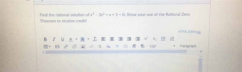 Find the rational solution of x^3-3x^2+x+5=0. Show your use of the rational zero theorem-example-1