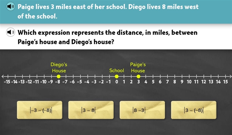 Which expression represents the distance, in miles, between Paige's house and Diego-example-1