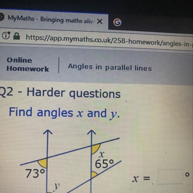 Find the angles x and y x-example-1