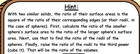 I need help finding the Volume of the smaller sphere to the larger sphere-example-2