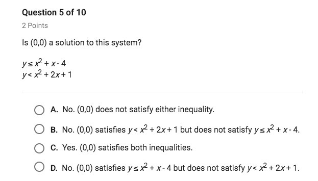 Is (0,0) a solution to this system?-example-1