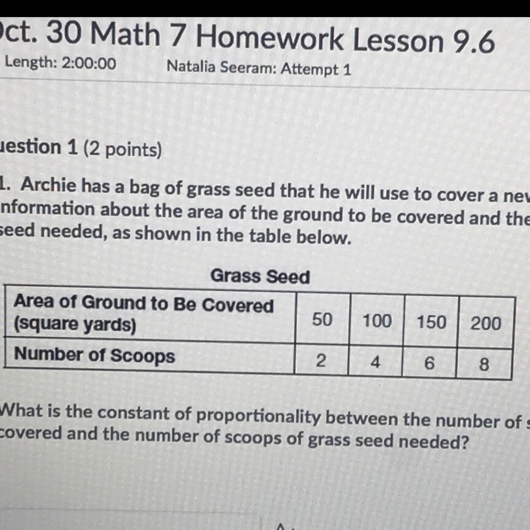 Archie has a bag of grass seed that he will use to cover a new field. The bag contains-example-1