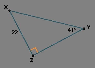 Which equation could be used to solve for the length of XY? A:XY = (22)sin(41°) B-example-1