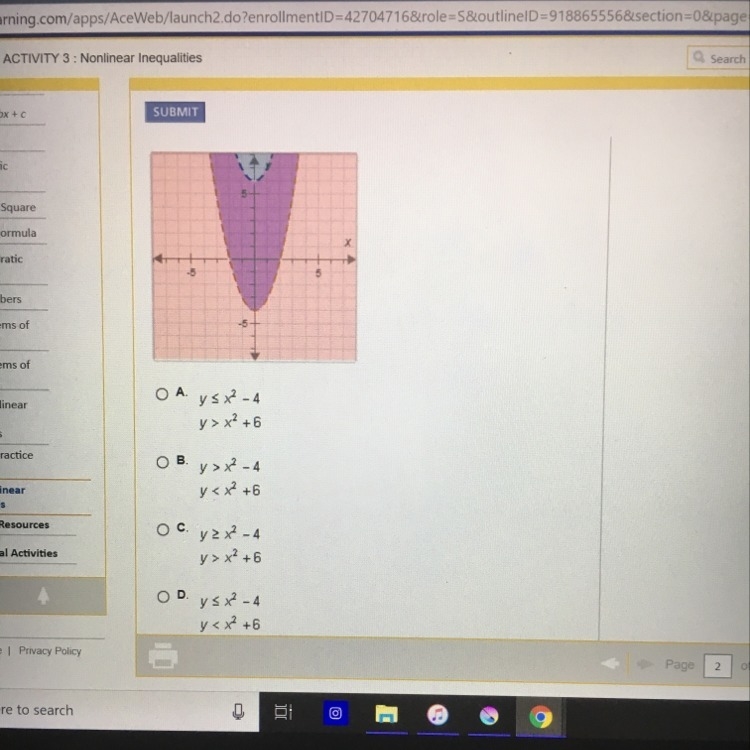 PLEASEEE HELPP!!! Which systems of inequalities is graphed below?-example-1