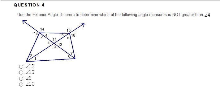 Use the Exterior Angle Theorem to determine which of the following angle measures-example-1