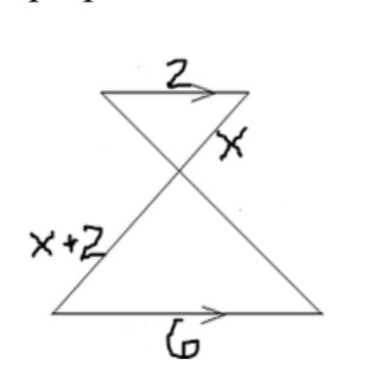 The triangles below are similar. Find x showing the proportion and all work.-example-1