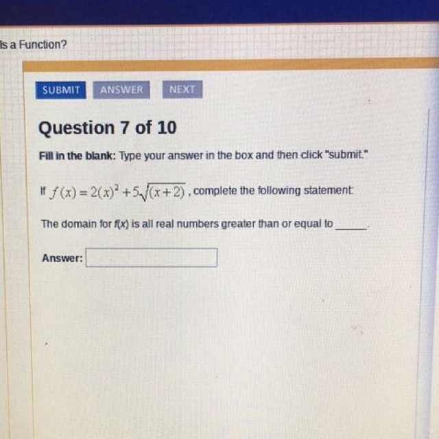 The domain for f(x) is all real numbers greater than or equal to ___ ?-example-1