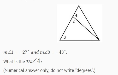 M<1 = 27 m<3 = 43 What is m<4?-example-1