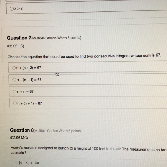 Choose the equation that could be used to find two consecutive integers whose sum-example-1