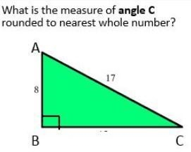 What is the measure of angel A rounded to nearest whole number ? A. 30 degrees B. 28 degrees-example-1