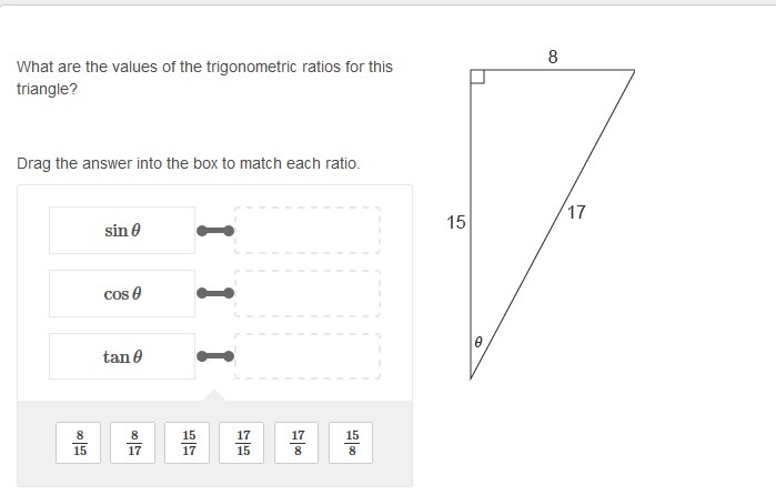 What are the values of the trigonometric ratios for this triangle?-example-1