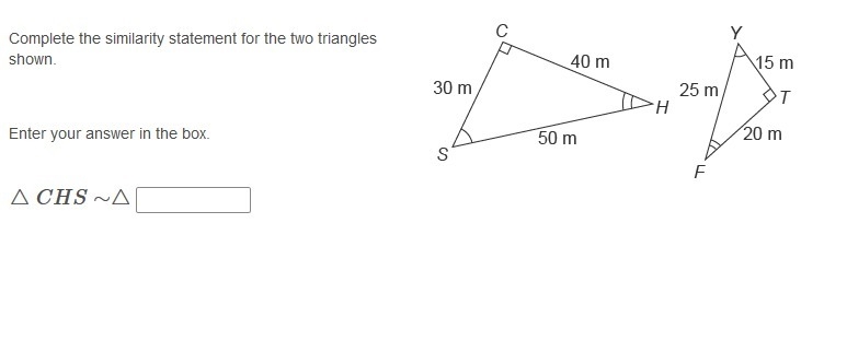 Complete the similarity statement for the two triangles shown. Enter your answer in-example-1