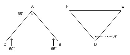 Question 3 Triangle ABC and DEF are congruent. Find x. 45 50 58 73-example-1