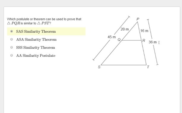 Which postulate or theorem can be used to prove that △PQR is similar to △PST?-example-1