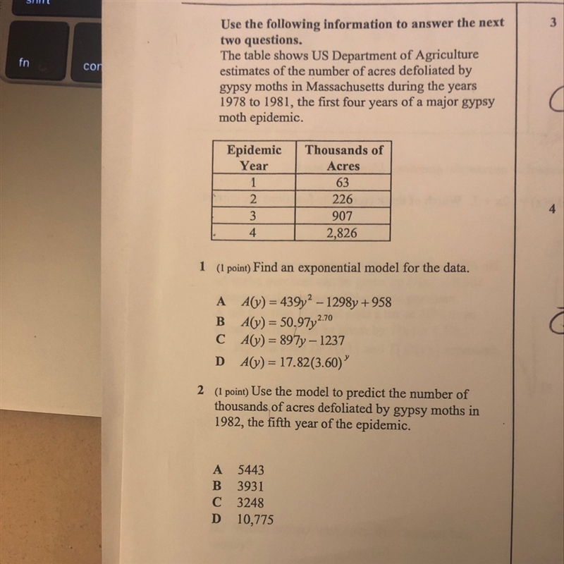 Use the following information to answer the next two questions-example-1