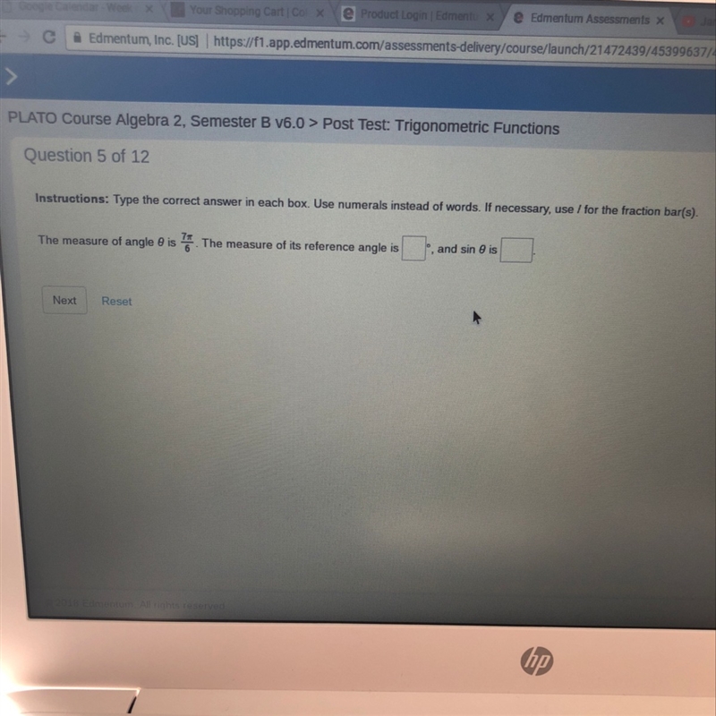 The measure of the reference angle is and sin 0 is-example-1