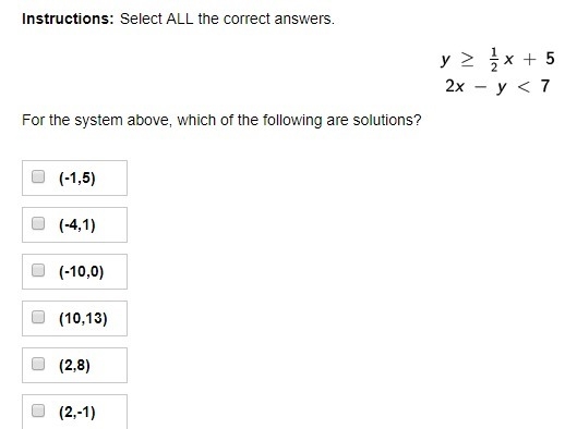 For the system above, which of the following are solutions?-example-1