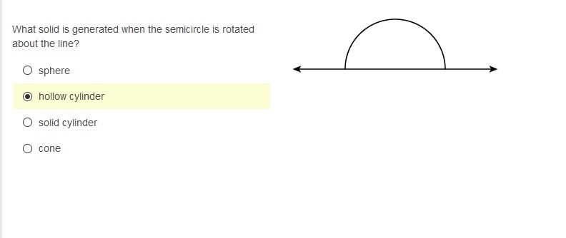 What solid is generated when the semicircle is rotated about the line?-example-1