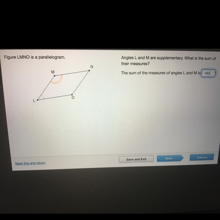 Angles l and m are supplementary. what is the sum of their measures? (Is the answer-example-1