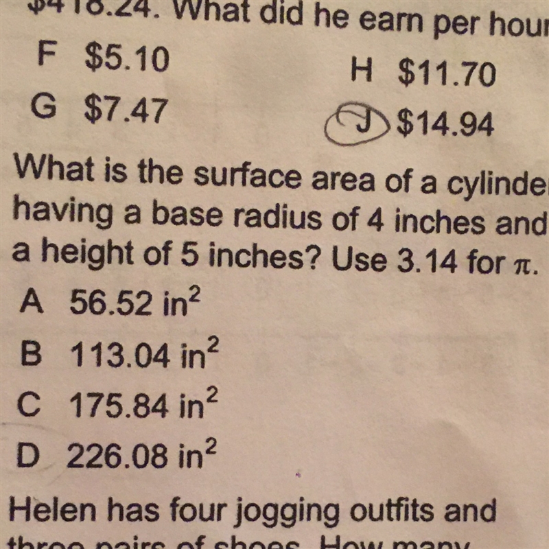 Please help me with the question for the surface area of a cylinder !!-example-1