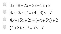 Two questions. Which shows the use of the distributive property?-example-1