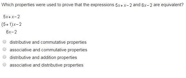 Two questions. Which shows the use of the distributive property?-example-2