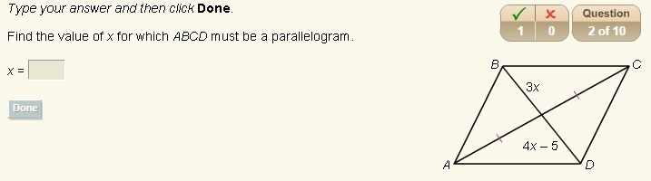 Find the value of x for which abcd must be a parallelogram 3x 4x-5-example-1