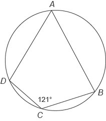 Quadrilateral ABCD is inscribed in this circle. What is the measure of ∠A ? Enter-example-1