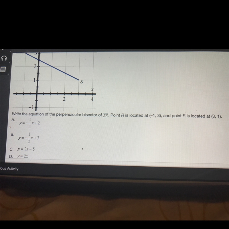 Please explain “ write the equation of the perpendicular bisector of rs point r is-example-1