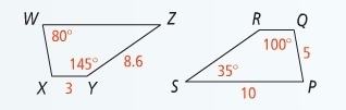 1. WXYZ is congruent to PQRS. Find the measure of QR. * 2 points 10 8.6 3 100 2. What-example-1