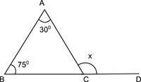 In the figure shown, what is the measure of angle x? 150 degrees 110 degrees 105 degrees-example-1