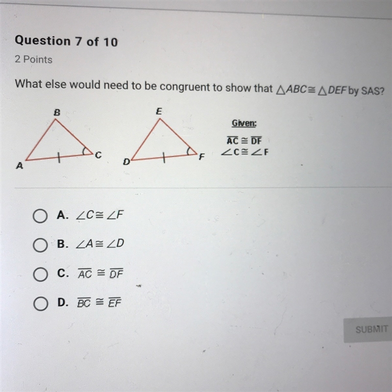 What else would need to be congruent to show that ???-example-1