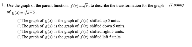 Use the graph of the parent function f(x)=√x, to describe the transformation for the-example-1