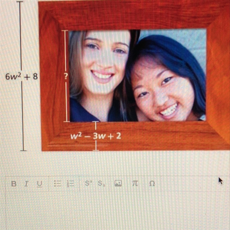 the measurements of a photo and it's frame are shown in the diagram. Write a polynomial-example-1